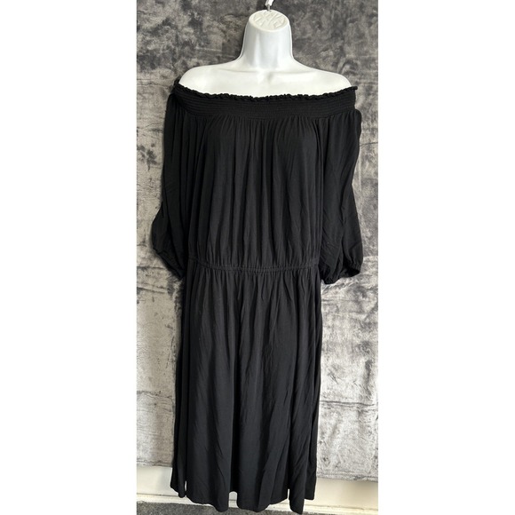 Old Navy Dresses & Skirts - Old Navy Women's XL Midi Dress Black Smocked Off The Shoulder Knit Stretch Comfy